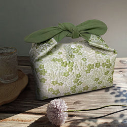 Custom Name Green flowers insulated lunch bag bento bag, zero waste , Eco Friendly lunch box cloth School Gift for women