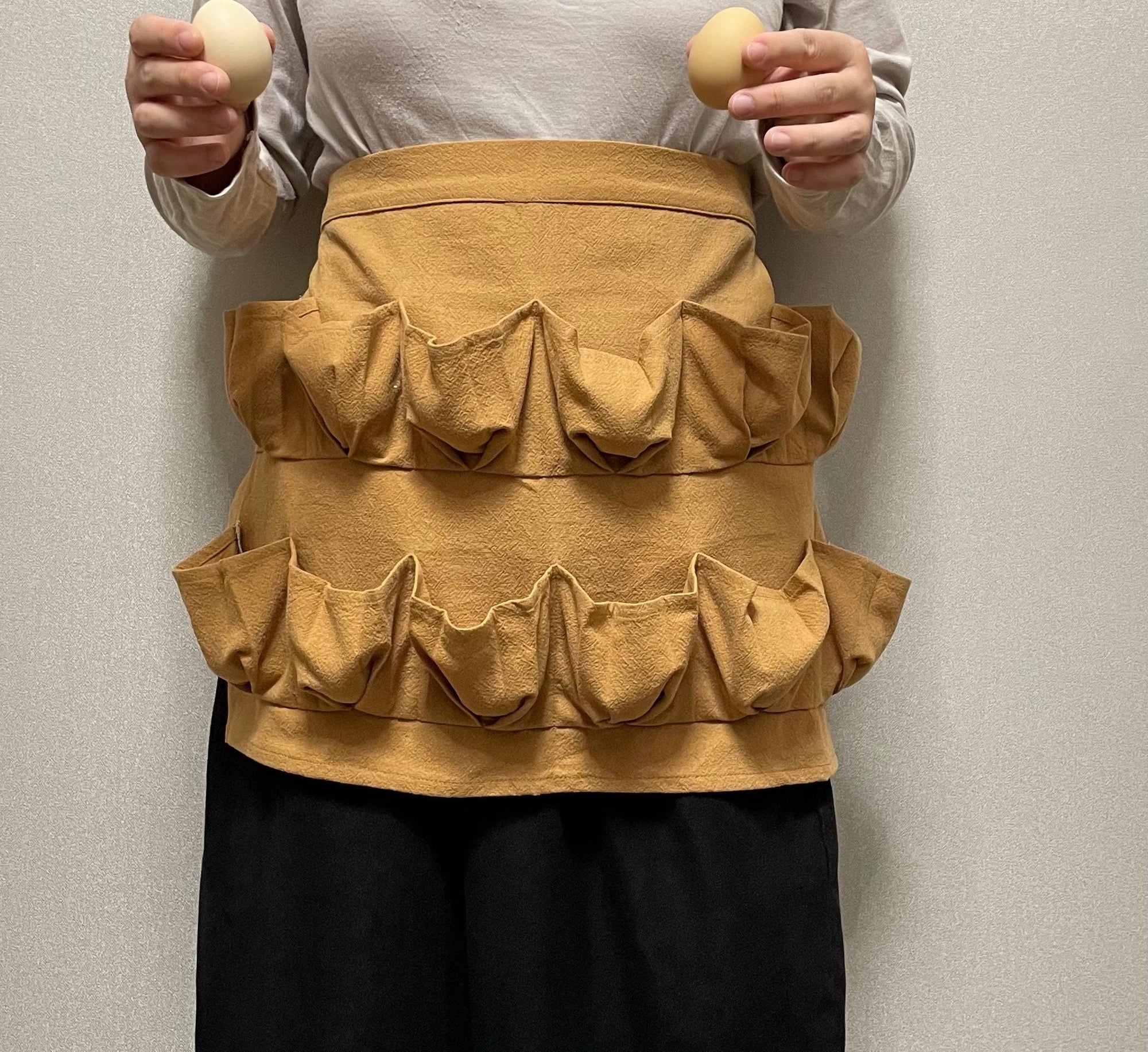 Egg Gathering Apron,Garden Apron,Egg Collecting Apron ，Harvest Apron, Cotton Apron，Egg Apron-caramel for adult and kids