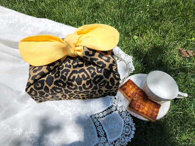 Custom Name Leopard print insulated lunch bag bento bag, zero waste , Eco Friendly lunch box cloth School Gift for women