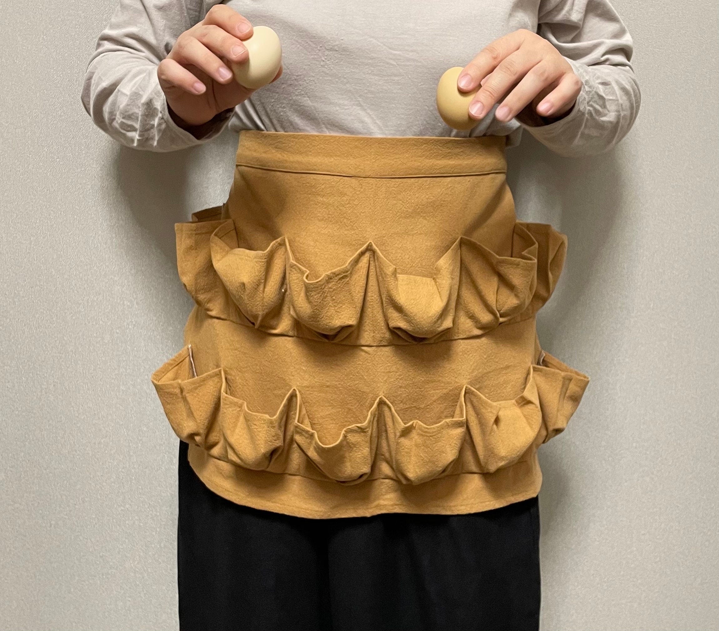 Egg Gathering Apron,Garden Apron,Egg Collecting Apron ，Harvest Apron, Cotton Apron，Egg Apron-caramel for adult and kids