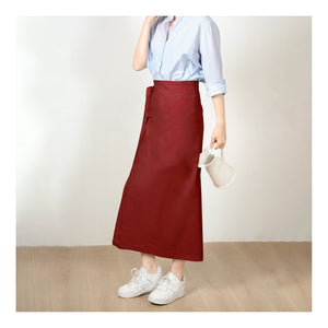 Custom Size Cotton linen wrap skirt, wrap around skirt,high waisted skirt,Custom Size, wrap midi skirt,Full length skirt, Wine Red