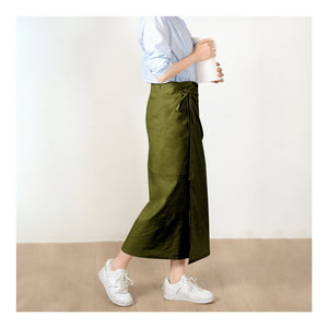 Custom Size Cotton linen wrap skirt, wrap around skirt,high waisted skirt,Custom Size, wrap midi skirt,Full length skirt, Grass green