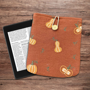 Embroidered pumpkin Kindle Sleeve, Padded Book Sleeve, Book Pouch，Kindle Paperwhite Case, Kindle Oasis Cover, IPad Sleeve, Cute Book Sleeve