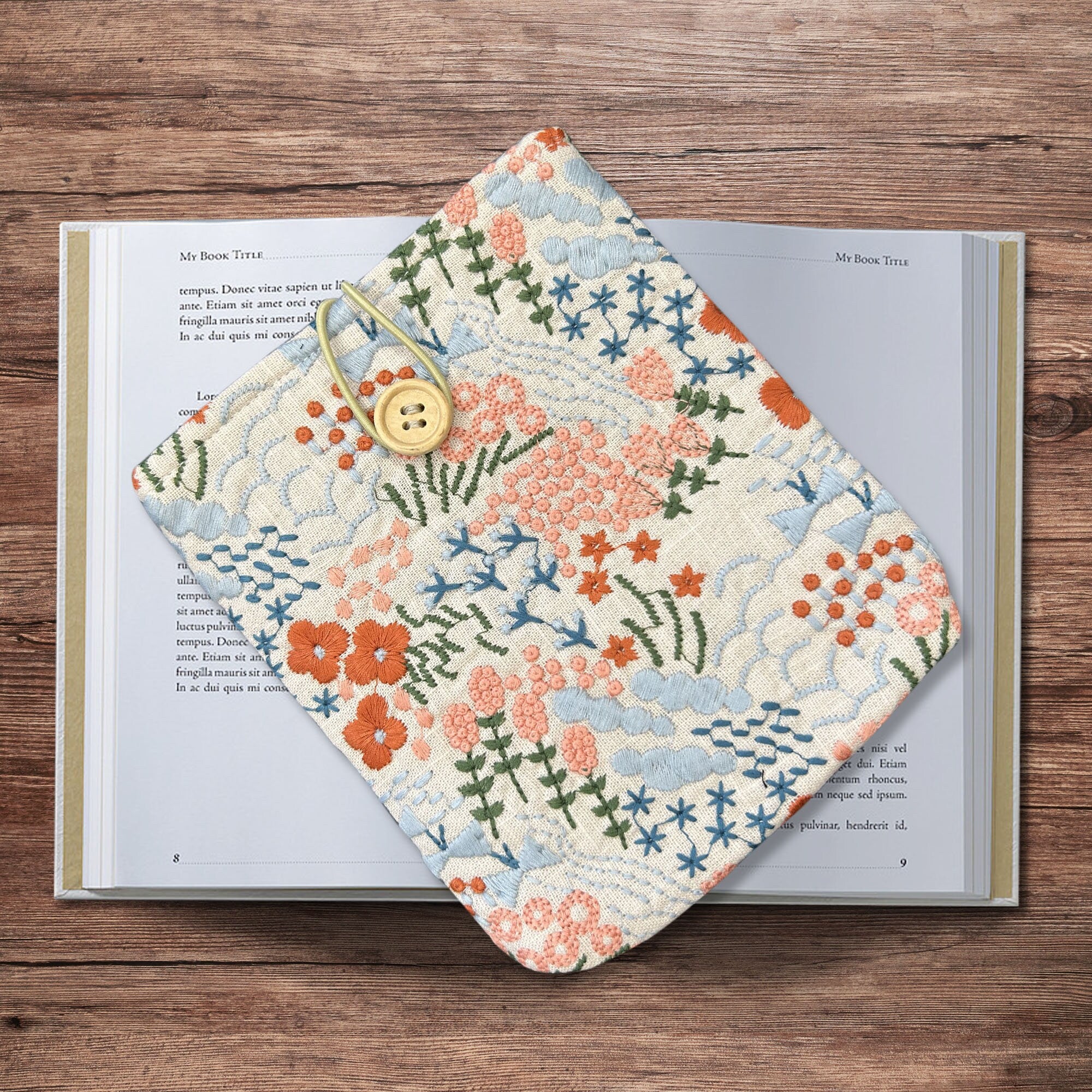 Embroidered flowers Kindle Sleeve, Padded Book Sleeve, Book Pouch，Kindle Paperwhite Case, Kindle Oasis Cover, IPad Sleeve, Cute Book Sleeve