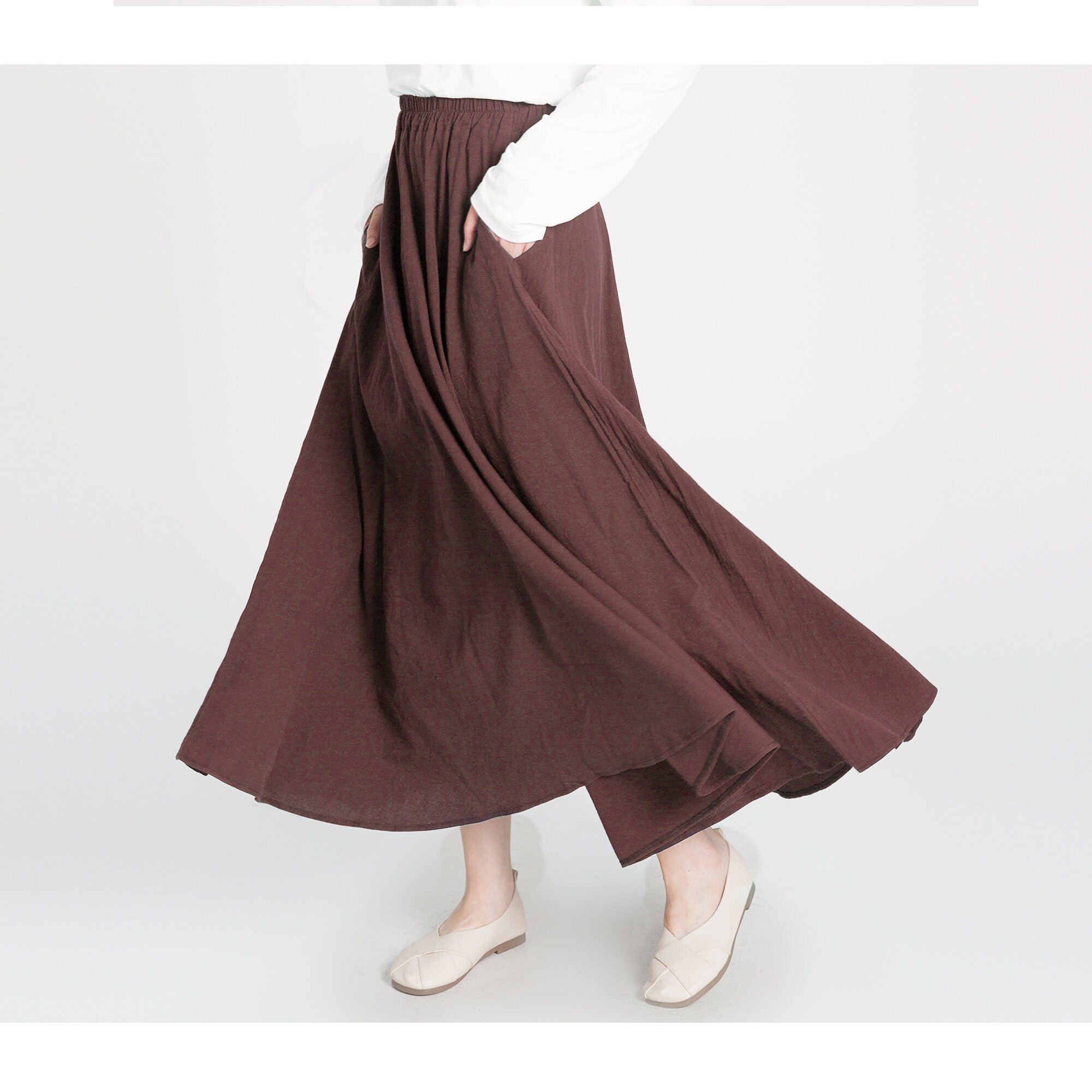 Custom size cotton skirt loose skirts A-line elastic waist skirt travel skirt beach skirt Caramel christmas gift