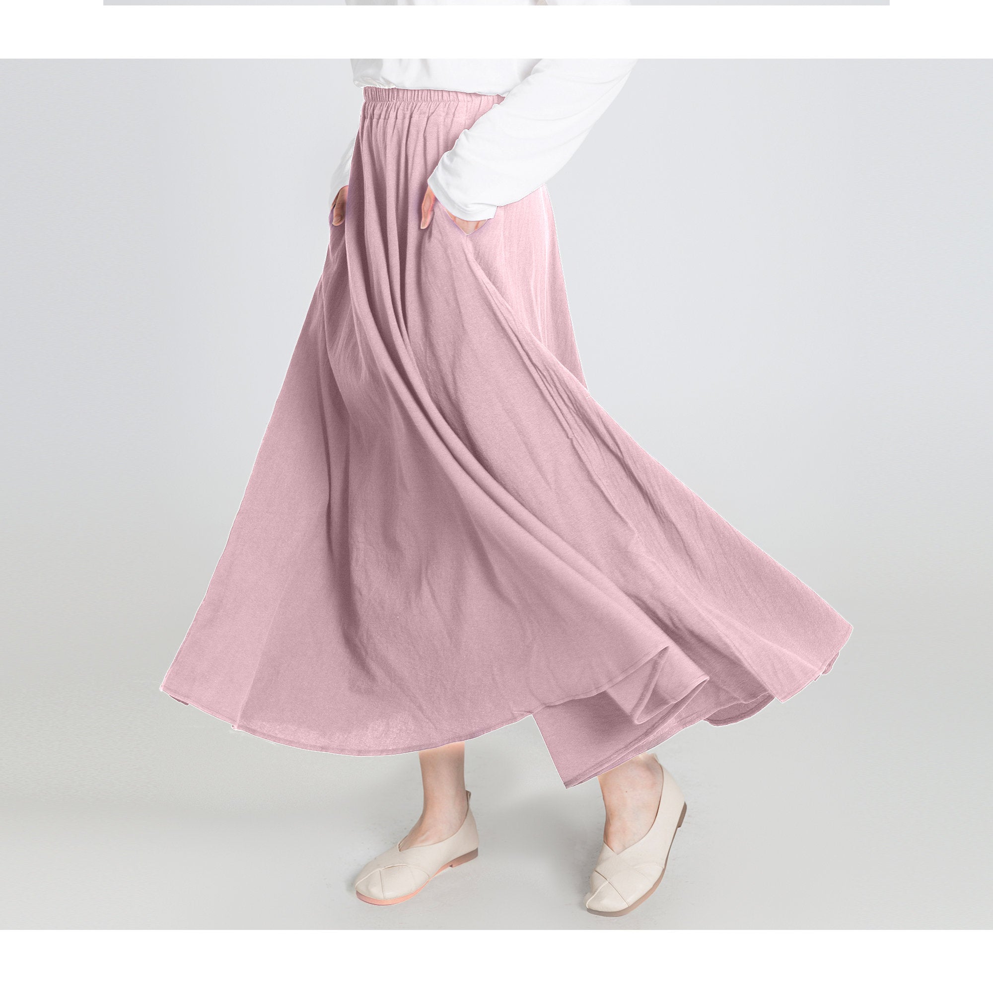 Custom size cotton skirt loose skirts A-line elastic waist skirt travel skirt beach skirt Pink christmas gift