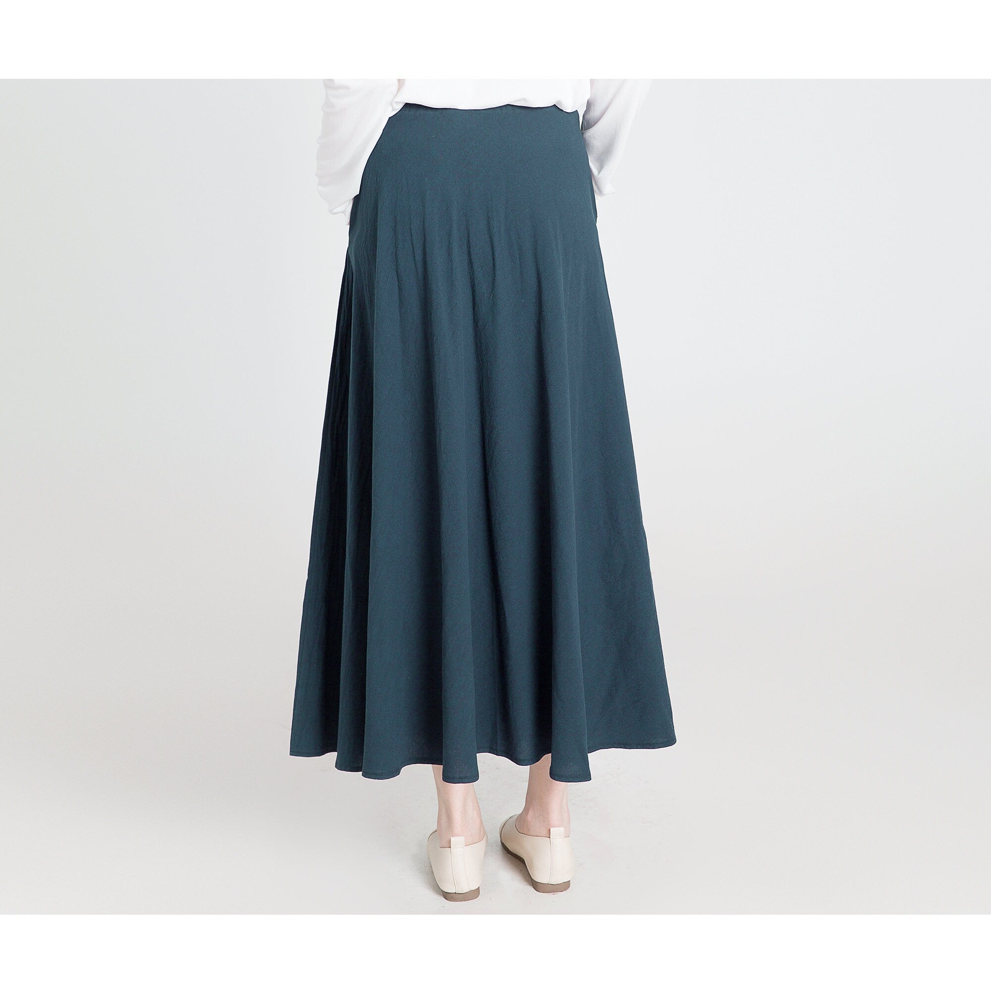 Custom size cotton skirt loose skirts A-line elastic waist skirt travel skirt beach skirt dark green christmas gift