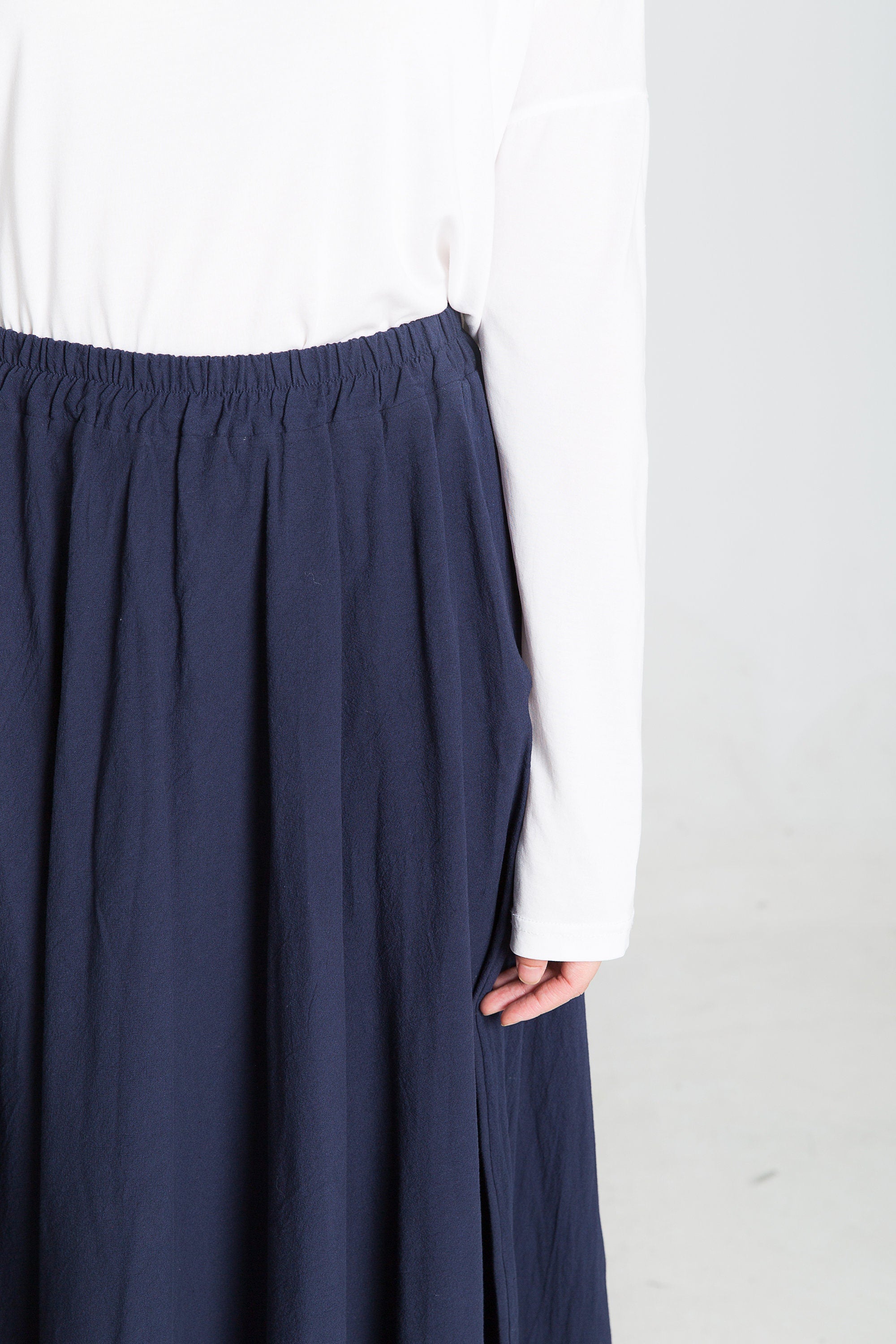 Custom size cotton skirt loose skirts A-line elastic waist skirt travel skirt beach skirt navy blue christmas gift