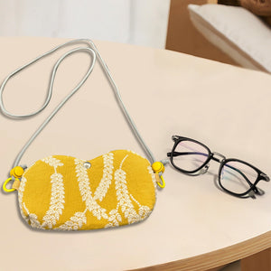 Personalized sunglass Adjustable crossbody bag,hand embroidered pouch,glasses padded pouch neck bag,Coin Purse,Sunglasses bag yellow wheat