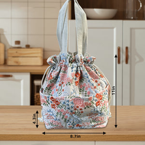 Name Custom Insulated Lunch Bag with drawstring closure, Organizer Bag Embroidered flora Handbag Travel Bag gift for her