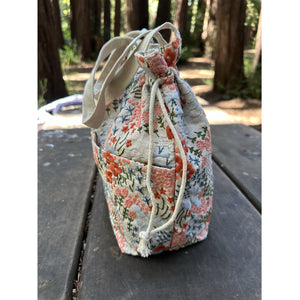 Name Custom Insulated Lunch Bag with drawstring closure, Organizer Bag Embroidered flora Handbag Travel Bag gift for her