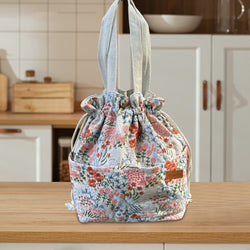 Name Custom Insulated Lunch Bag with drawstring closure, Organizer Bag Embroidered flora Handbag Travel Bag gift for her