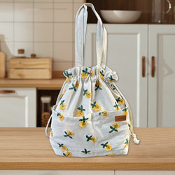 Name Custom Insulated Lunch Bag with drawstring closure, Travel Bag, Organizer Bag Embroidered daisy Handbag gift for her