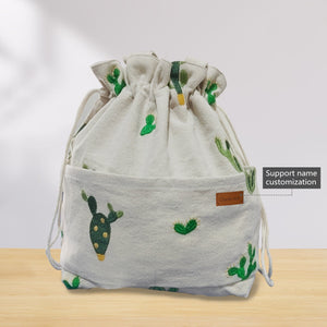 Name Custom Insulated Lunch Bag with drawstring closure, Organizer Bag Embroidered cactus Handbag Travel Bag gift for her