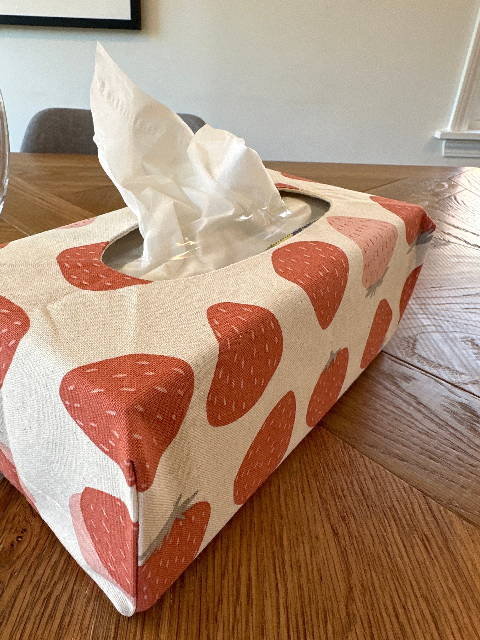 Rectangle Tissue Box Cover, Tissue Dispenser, Home Gift,Housewarming gift,Mothers Day Gift,Kitchen Decor,Bathroom Decor,Strawberry