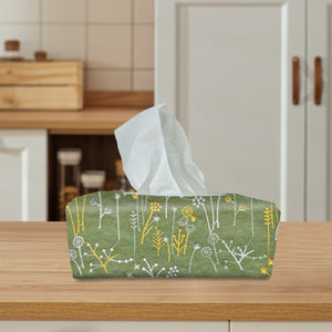 Rectangle Tissue Box Cover, Tissue Dispenser, Home Gift,Housewarming gift,Mothers Day Gift,Kitchen Decor,Green Embroidered Dandelion