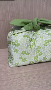 Custom Name Green flowers insulated lunch bag bento bag, zero waste , Eco Friendly  lunch box cloth School Gift for  women