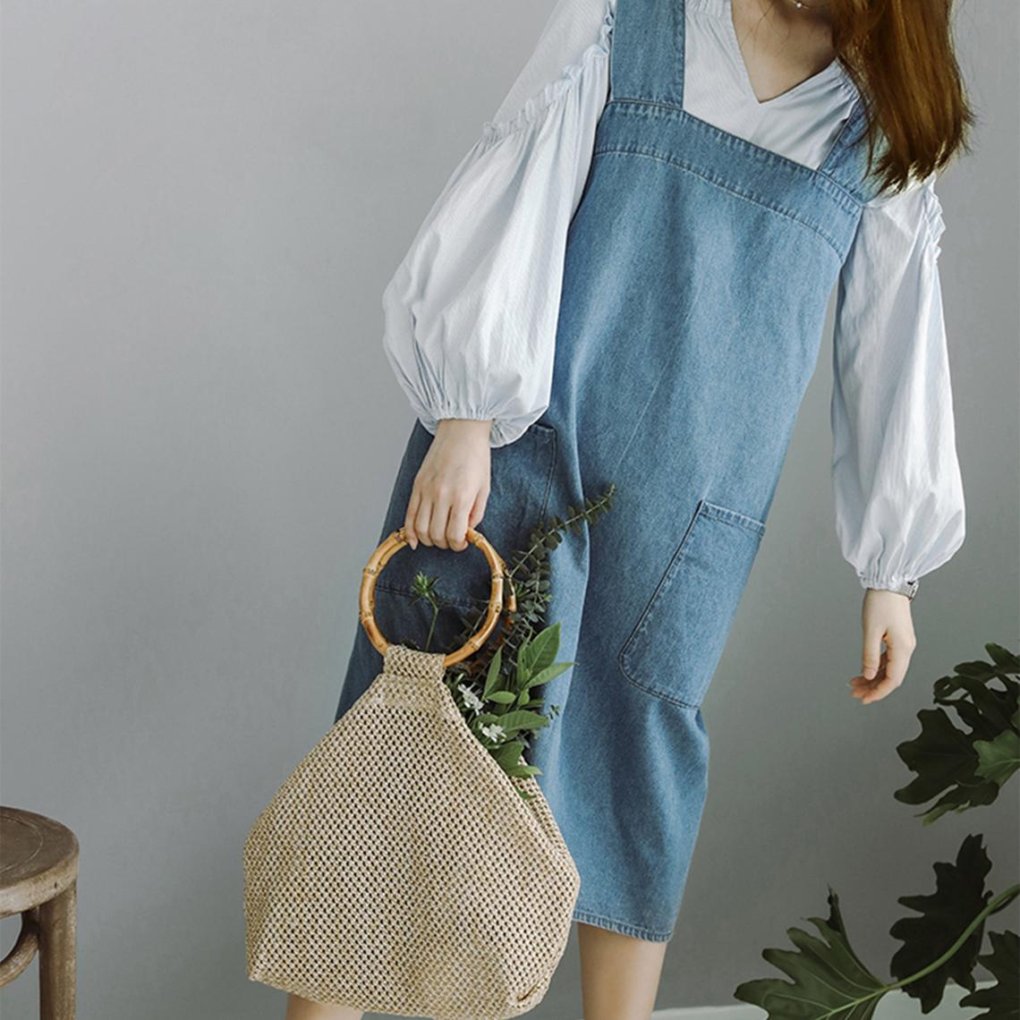 Blue Denim Cross Back Apron Dress