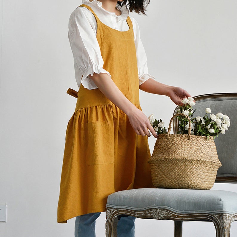 Mustard Apron Linen Dress