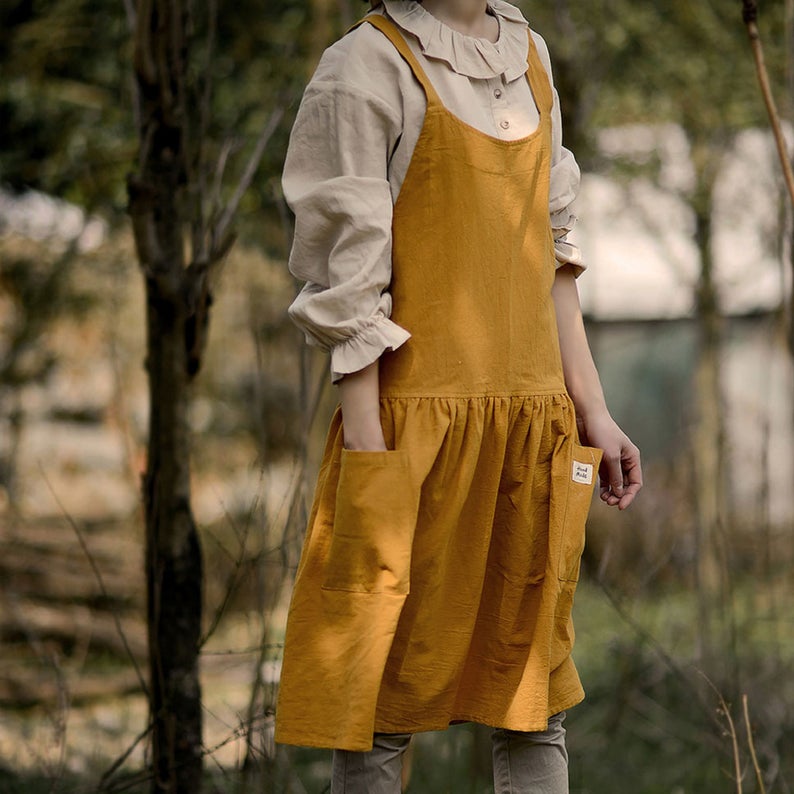 Mustard Apron Linen Dress