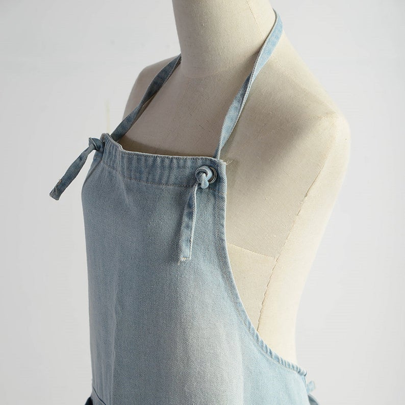 Light Blue Denim Unisex Apron with Pockets