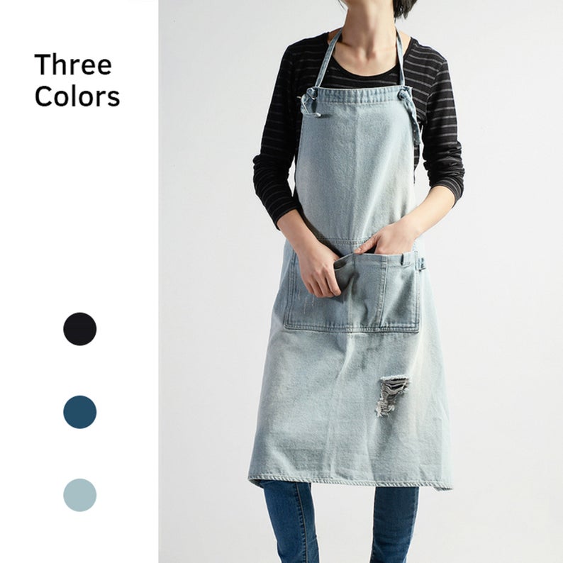 Light Blue Denim Unisex Apron with Pockets