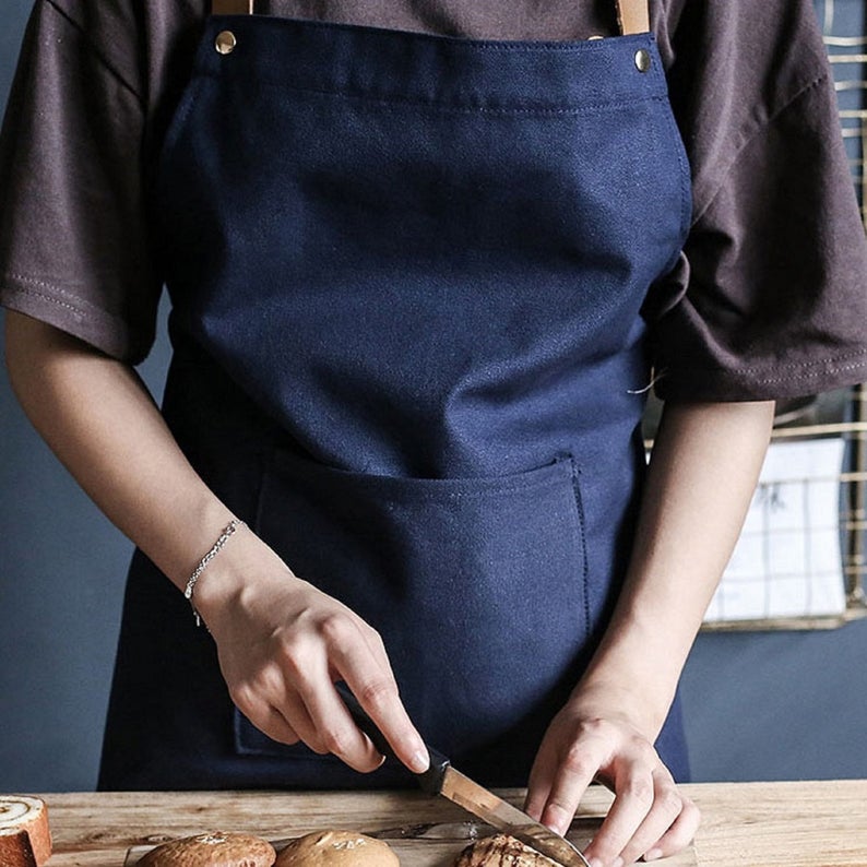 Dark Blue Leather Strap Apron