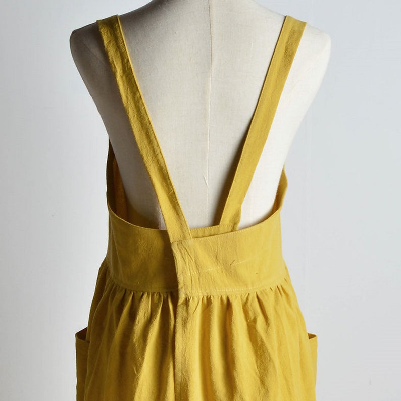 Almond Linen Fabric Apron Dress