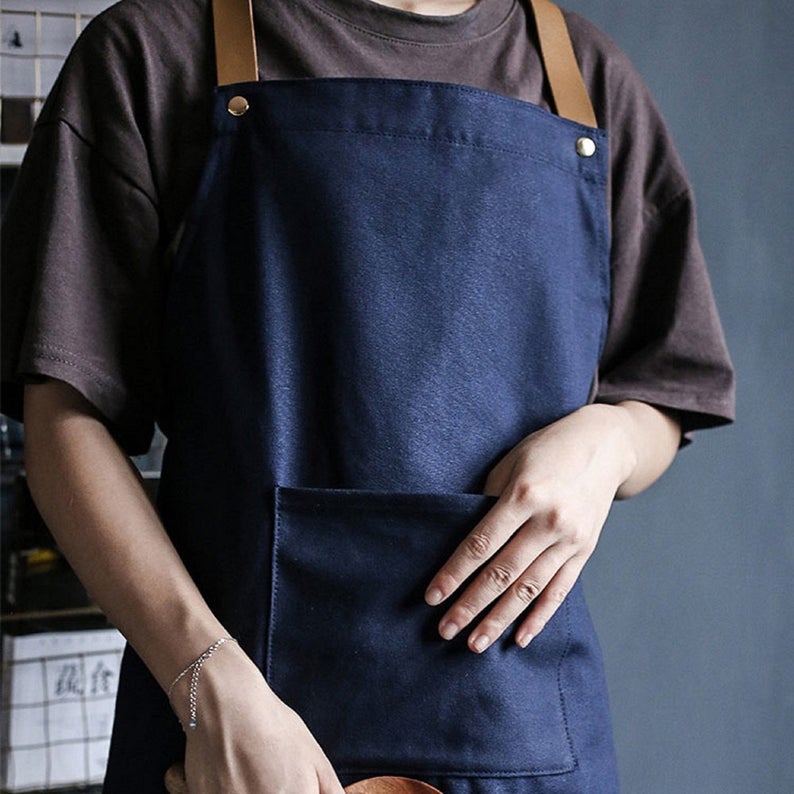 Dark Blue Leather Strap Apron