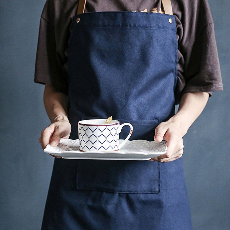 Dark Blue Leather Strap Apron