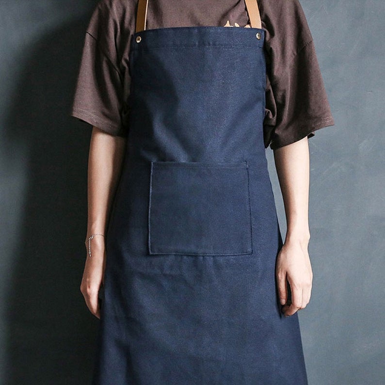 Dark Blue Leather Strap Apron