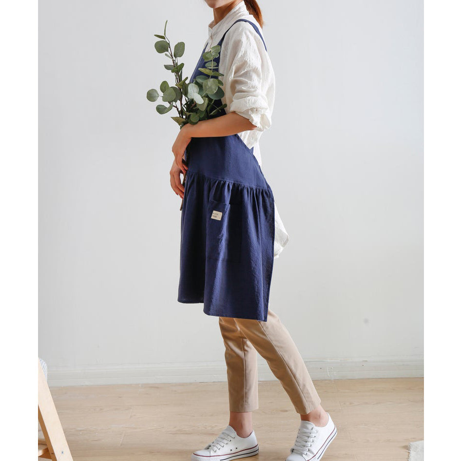 Dark Blue Linen Apron