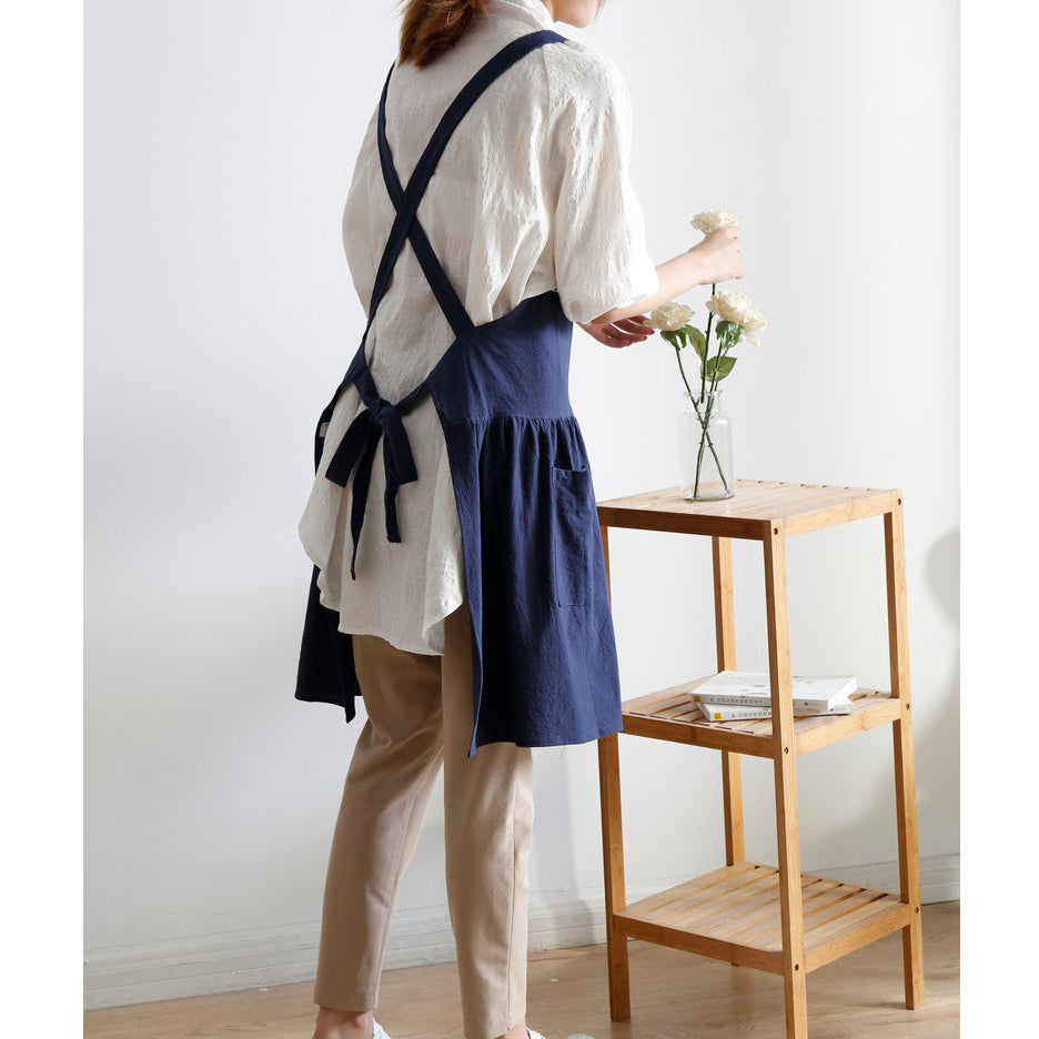 Dark Blue Linen Apron