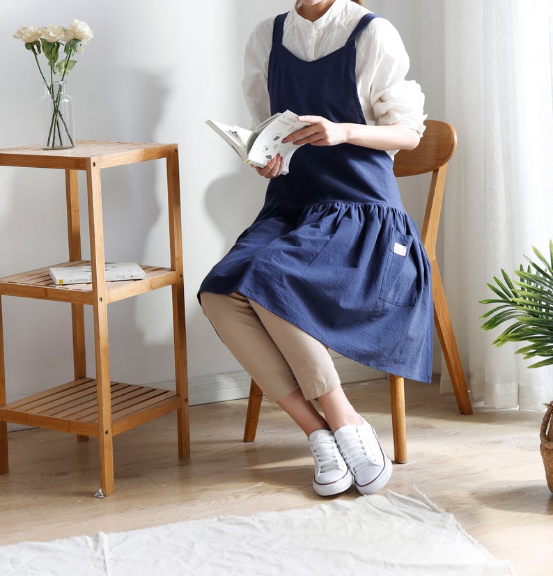 Dark Blue Linen Apron