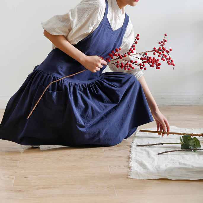 Dark Blue Linen Apron