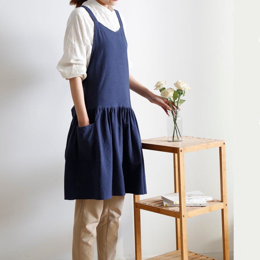 Dark Blue Linen Apron