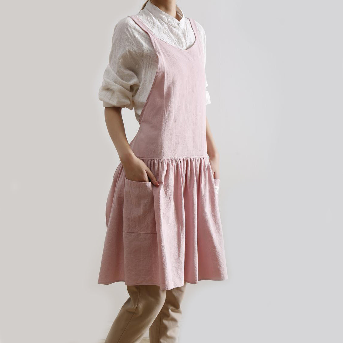 Pink Cotton Linen Adult Apron Dress