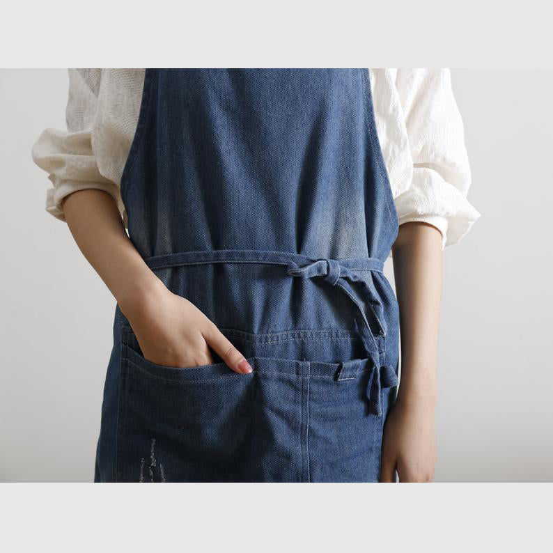 Dark Blue Denim Unisex Apron with Pockets