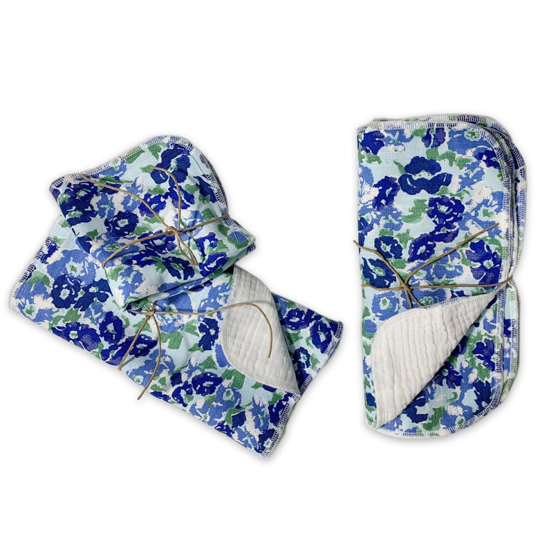 Multi-Use Soft Towel, Set of 12 — Blue Flowers