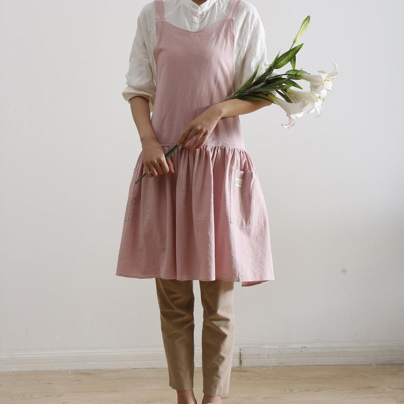 Pink Cotton Linen Adult Apron Dress