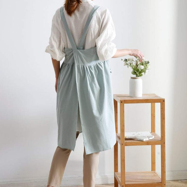 Light Green Linen Fabric Apron Dress