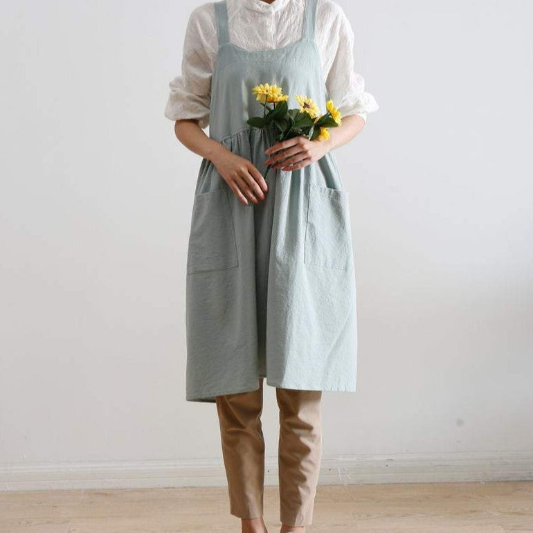 Light Green Linen Fabric Apron Dress