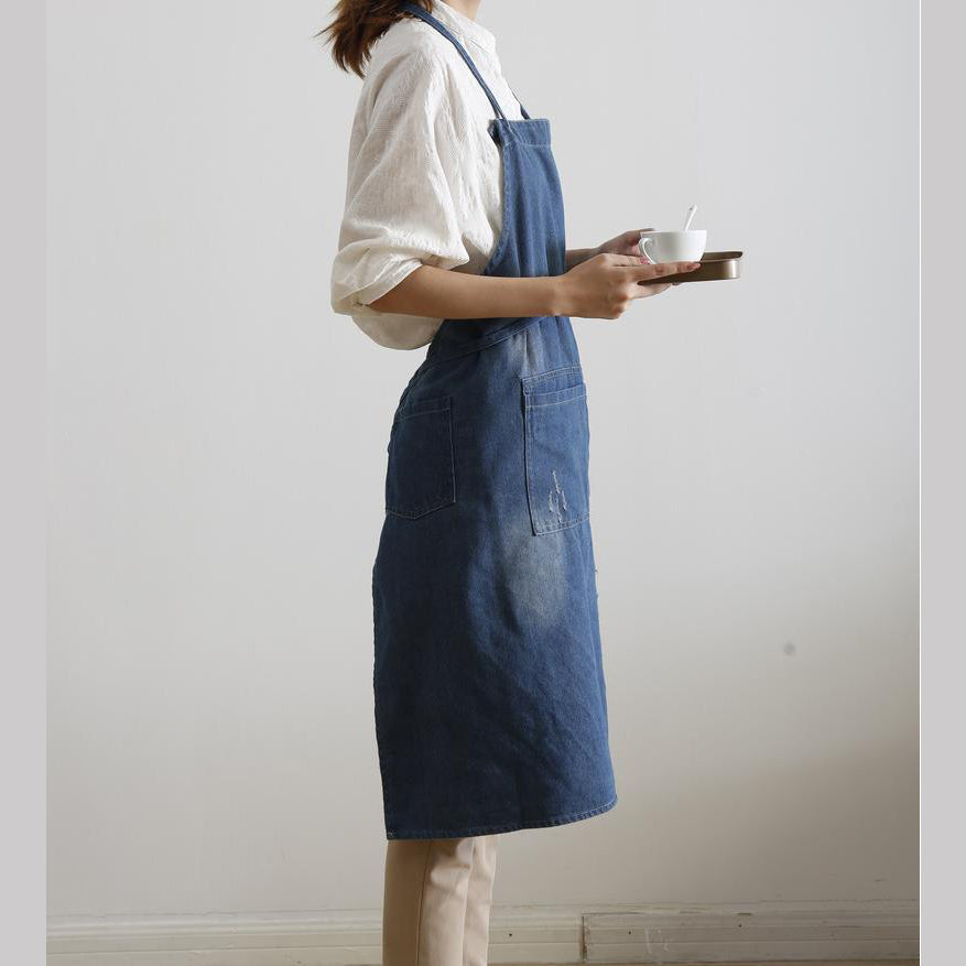 Dark Blue Denim Unisex Apron with Pockets