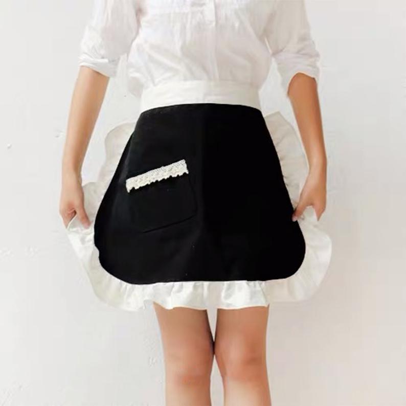 Black Half Apron with Pocket