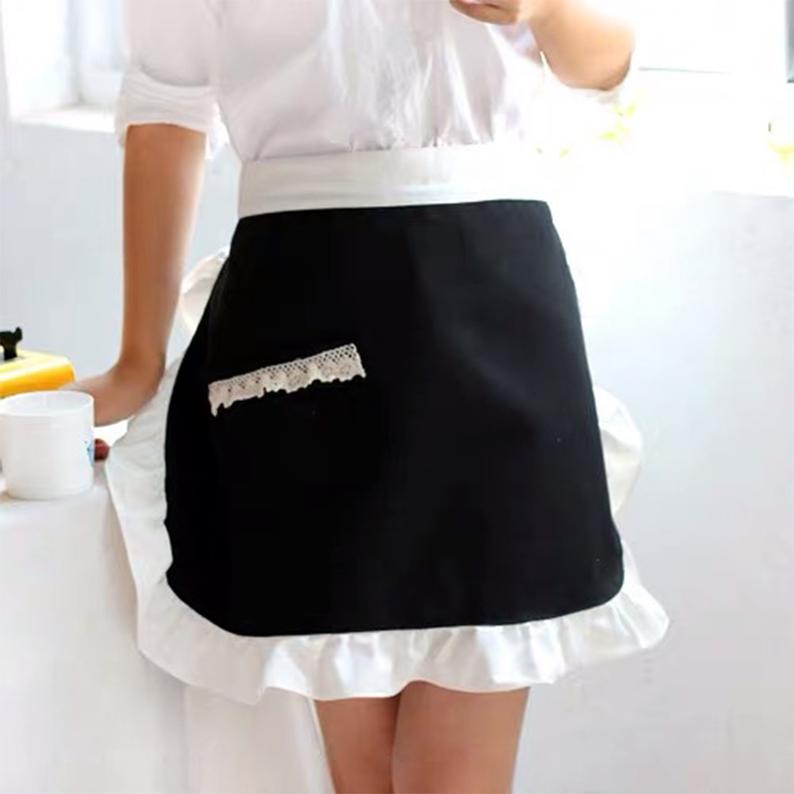 Black Half Apron with Pocket