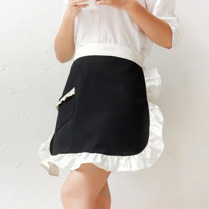 Black Half Apron with Pocket