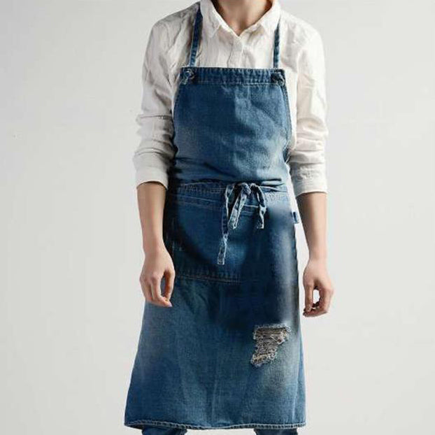 Dark Blue Denim Unisex Apron with Pockets