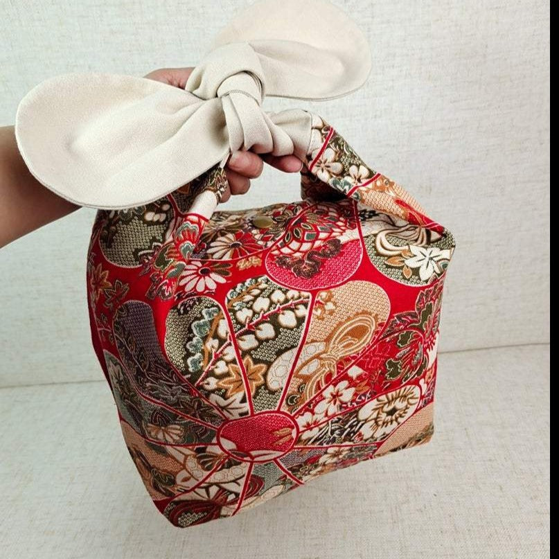 Red Oriental Cotton Bento Lunch Bag