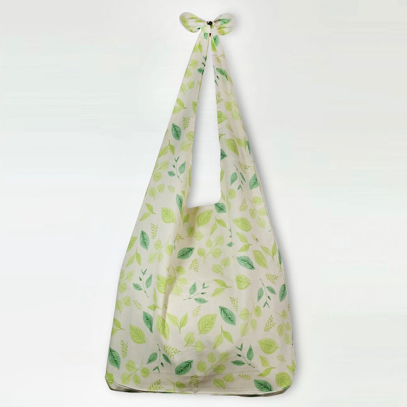 Spring Green Leaf Adjustable Linen Tote Bag