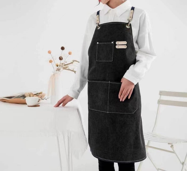 Canvas Denim Apron - Coffee / Dark Blue / Pink / Black